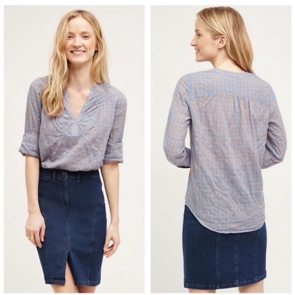 Holding Horses Devon Popover Blue Gingham Cotton Top Size 6